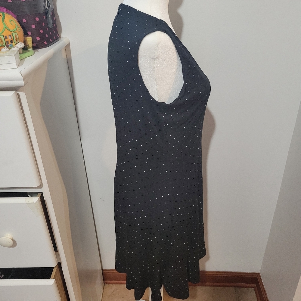 LOFT Black With White Polka Dots V Neck Midi Dress Workwear Romantic | Sz 6P - Picture 4 of 8